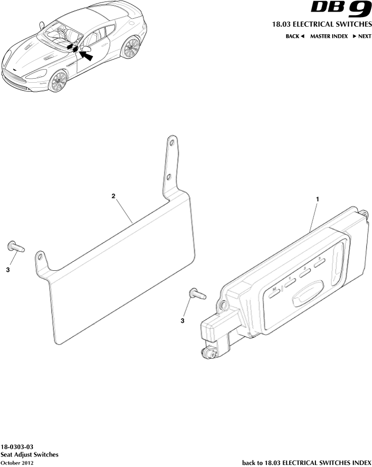 Electrical Switches - Seat Adjustment Switches of Aston Martin Aston Martin GT DB9 (2004-2017)
