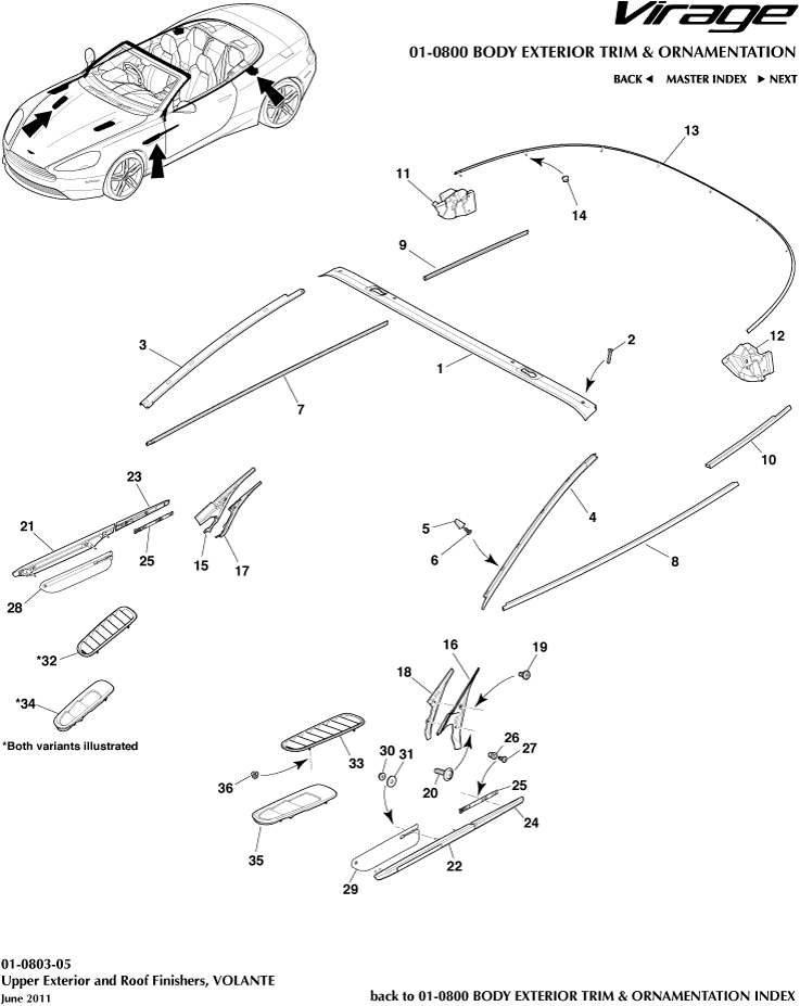 Body Exterior Trim & Ornamentation - Upper Exterior Finishers, Volante of Aston Martin Aston Martin GT VIRAGE (2012-2013)