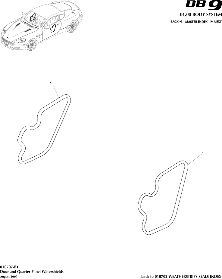 Weatherstrip Seals - Watershields of Aston Martin Aston Martin GT DB9 (2004-2017)