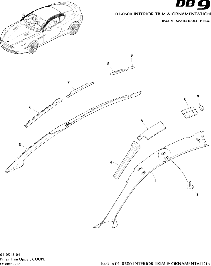 Interior Trim & Ornamentation - Pillar Trim, Upper, Coupe of Aston Martin Aston Martin GT DB9 (2004-2017)