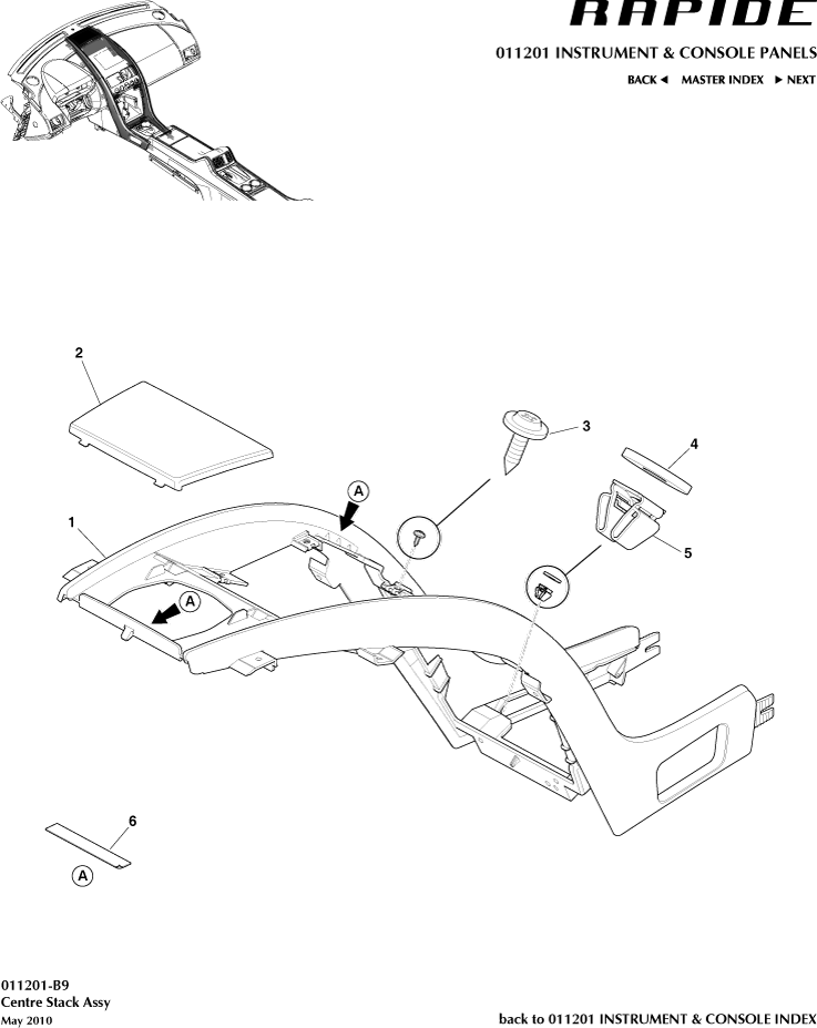 Instrument and Console Panels - Centre Stack Moulding of Aston Martin Aston Martin GT RAPIDE (2010-2019)