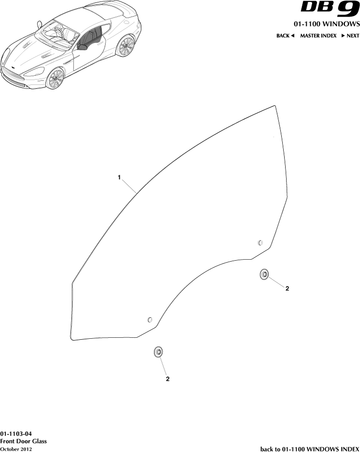 Glass Frames & Regulators - Front Door Glass of Aston Martin Aston Martin GT DB9 (2004-2017)