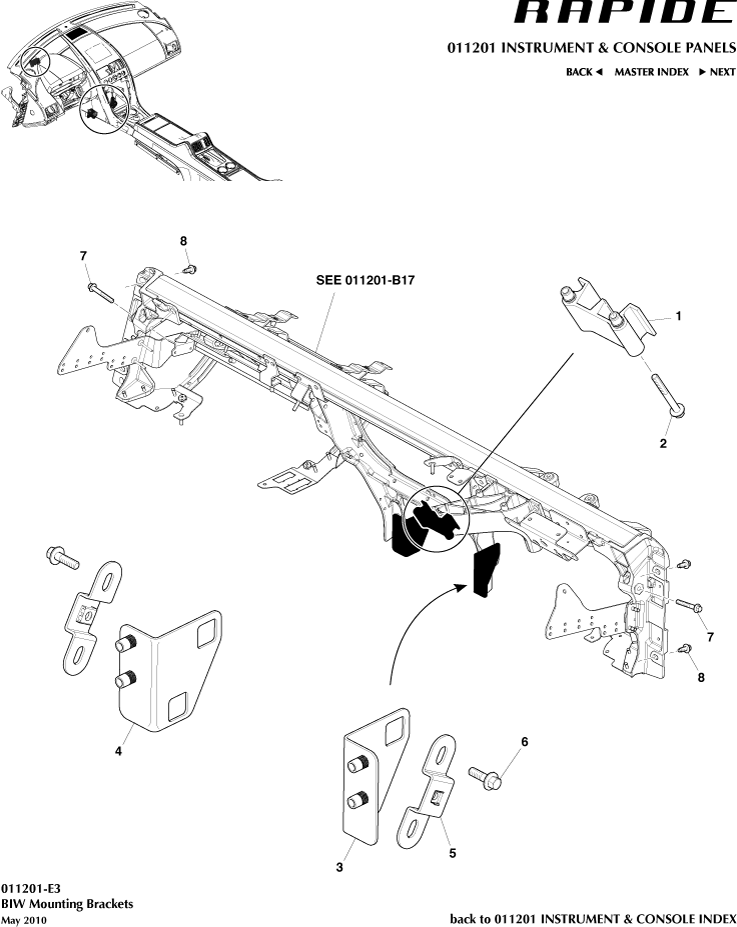 Instrument and Console Panels - CCB to BIW Brackets of Aston Martin Aston Martin GT RAPIDE (2010-2019)