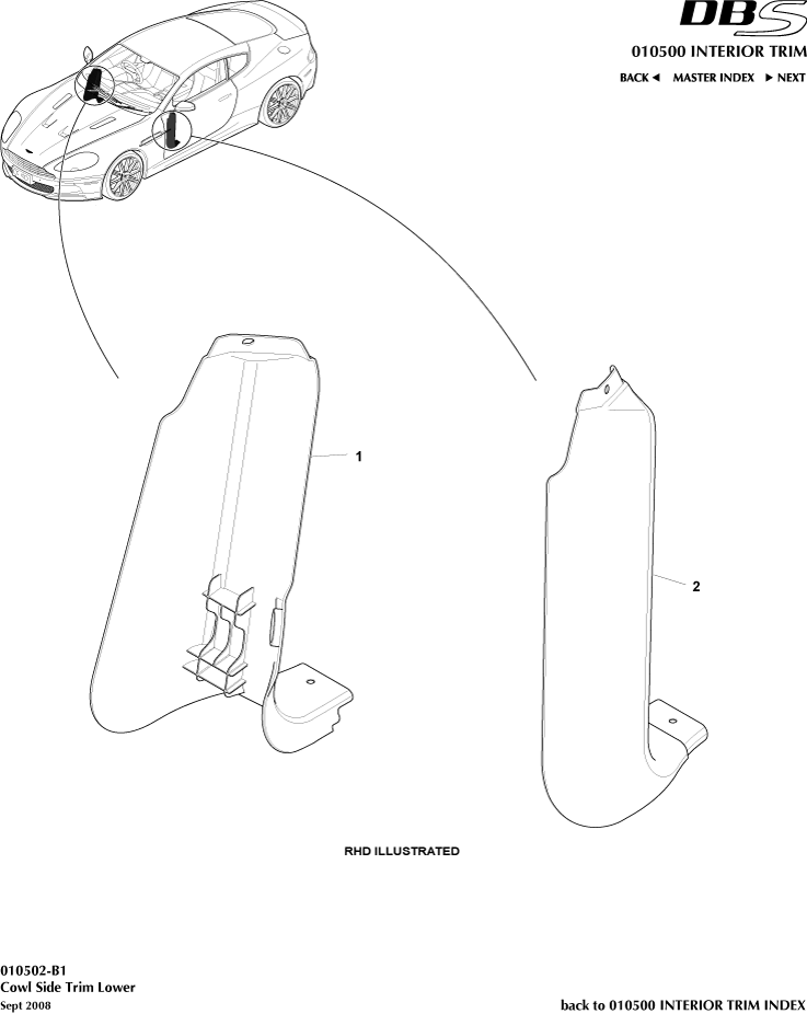 Interior Trim - Cowl Side Trim, Lower of Aston Martin Aston Martin GT DBS (2007-2012)