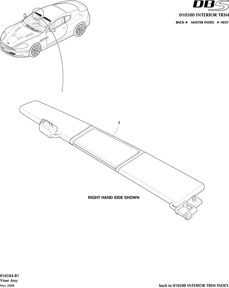 Interior Trim - Sunvisor of Aston Martin Aston Martin GT DBS (2007-2012)