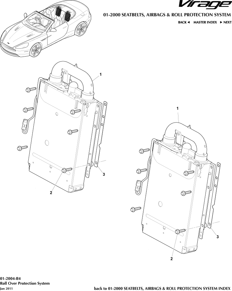 Occupant Restraining Devices - Deployable Rollbar, Volante of Aston Martin Aston Martin GT VIRAGE (2012-2013)