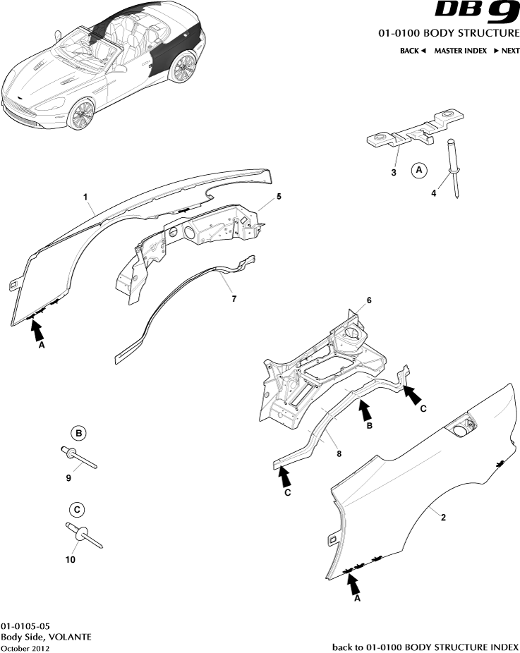 Body Structure - Body Side, Volante of Aston Martin Aston Martin GT DB9 (2004-2017)