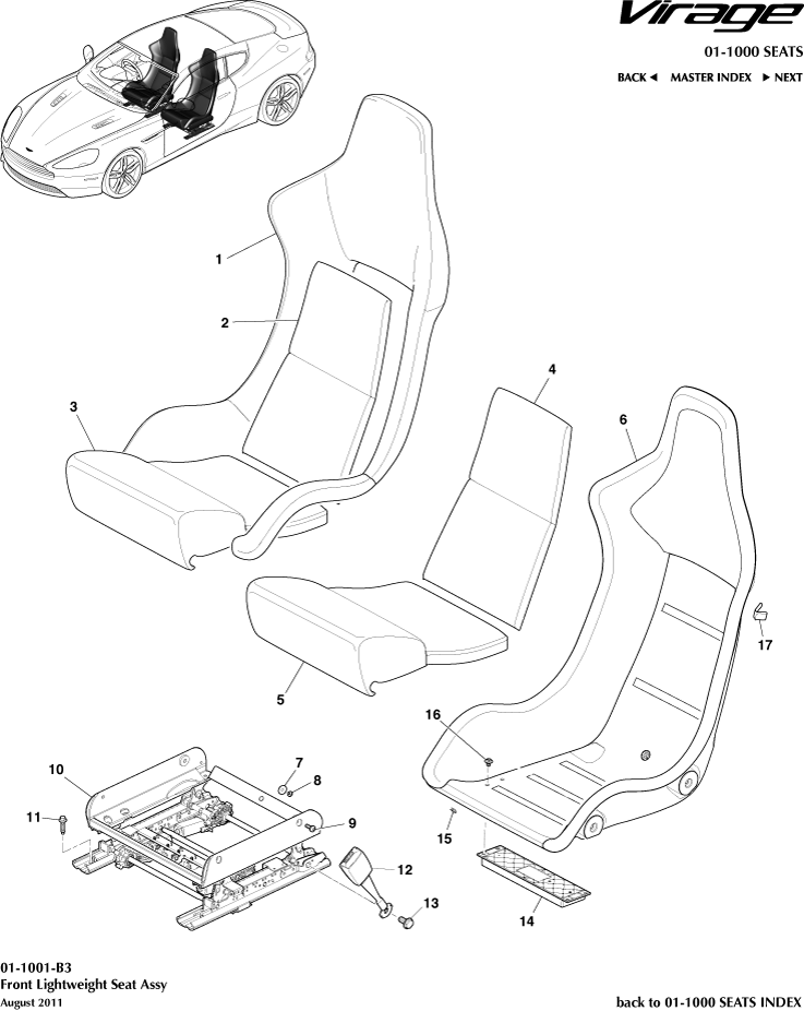 Front Lightweight Seats of Aston Martin Aston Martin GT VIRAGE (2012-2013)