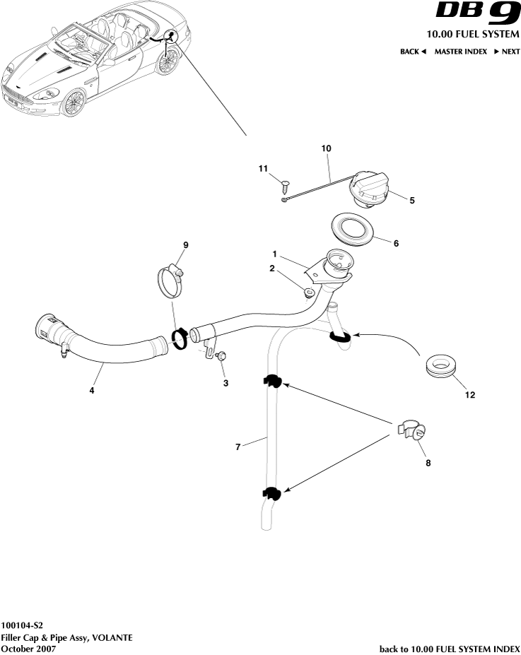 Fuel Filler Cap & Pipe, Volante of Aston Martin Aston Martin GT DB9 (2004-2017)