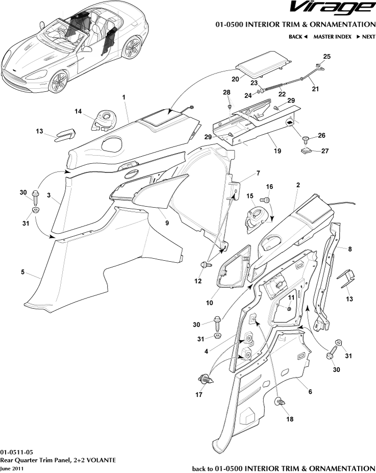 Interior Trim & Ornamentation - Rear Quarter Trim Panel, 2+2 Volante of Aston Martin Aston Martin GT VIRAGE (2012-2013)