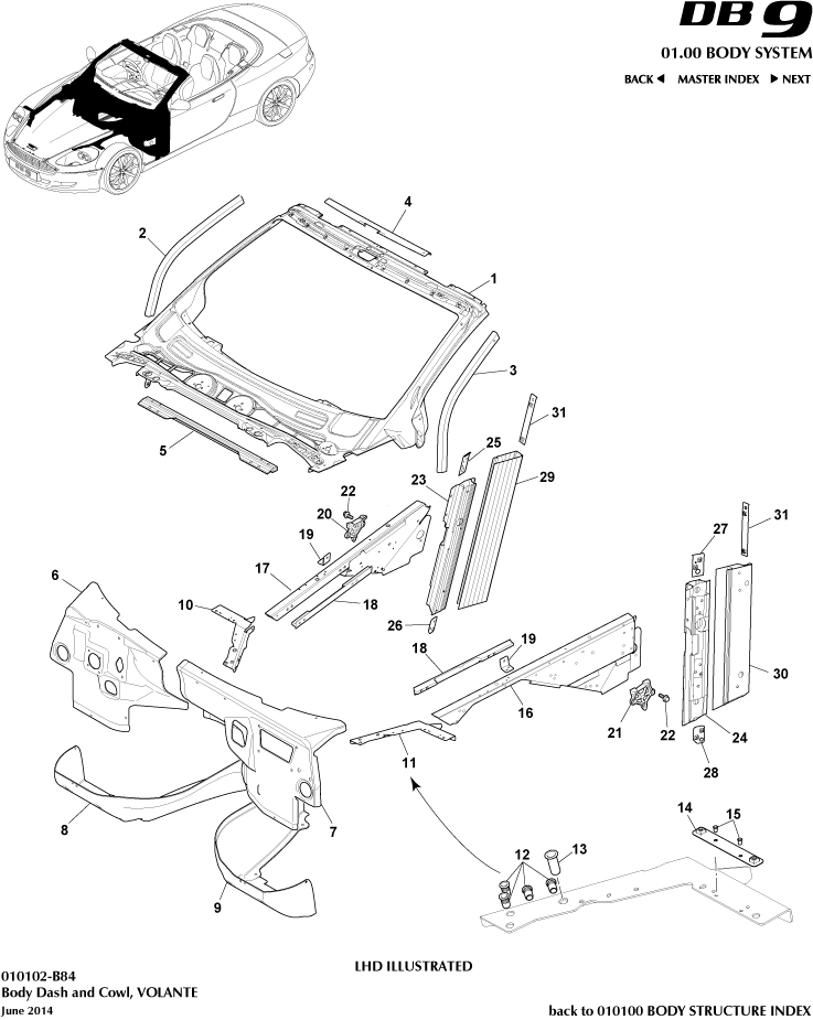 Body Structure - Body Dash and Cowl, Volante of Aston Martin Aston Martin GT DB9 (2004-2017)