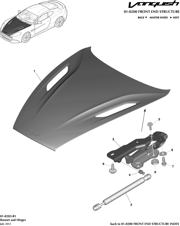 Front End Structure - Bonnet and Hinges of Aston Martin Aston Martin GT VANQUISH (2013-2018)