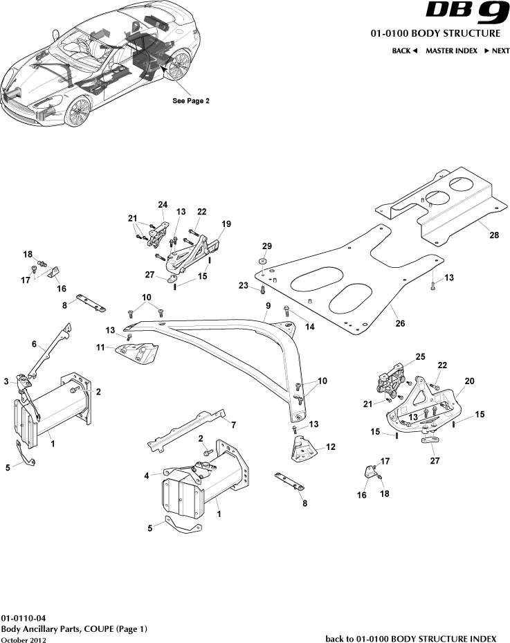 Body Structure - Anciliary Parts, Coupe, page 1 of Aston Martin Aston Martin GT DB9 (2004-2017)