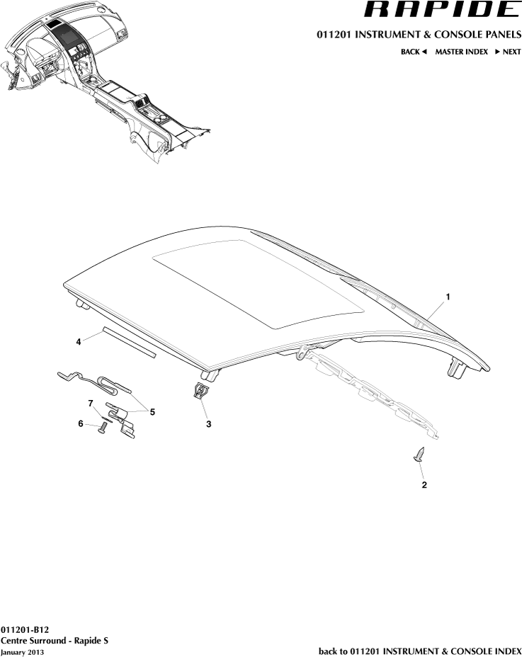 Instrument and Console Panels - Centre Stack Trim Panel, 'S' of Aston Martin Aston Martin GT RAPIDE (2010-2019)