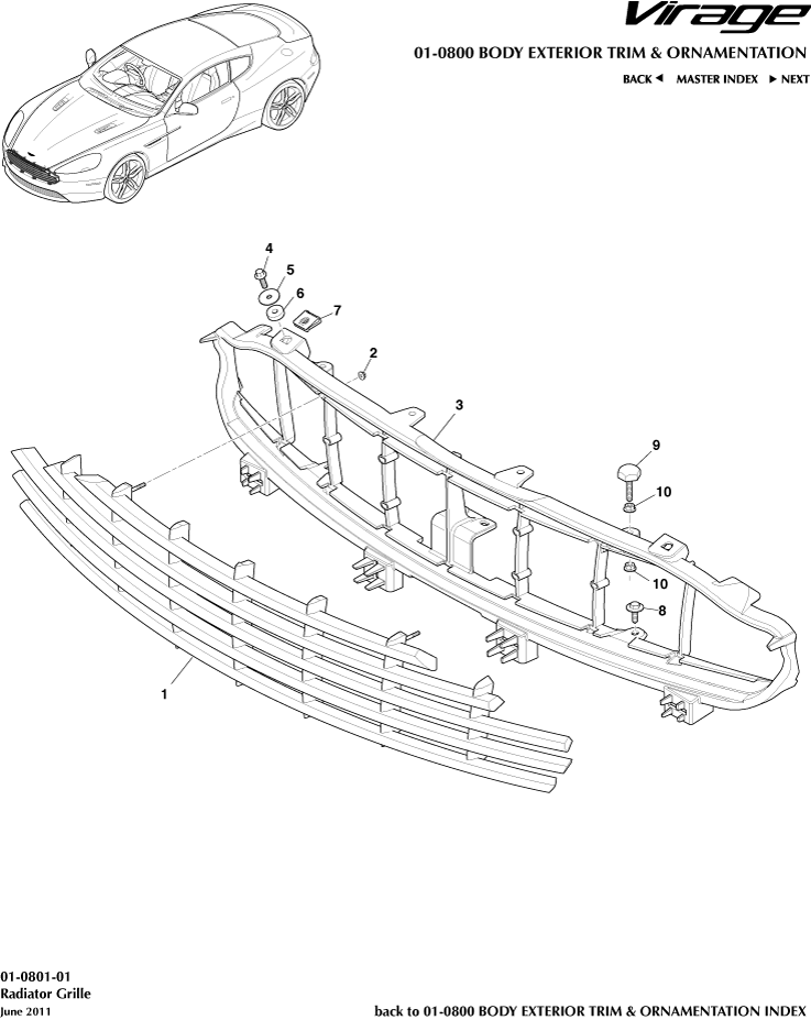 Body Exterior Trim & Ornamentation - Radiator Grille of Aston Martin Aston Martin GT VIRAGE (2012-2013)