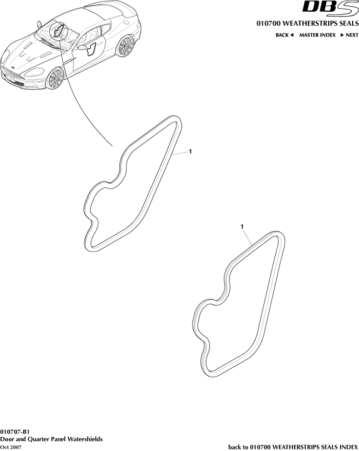 Weatherstrip Seals - Watershields of Aston Martin Aston Martin GT DBS (2007-2012)