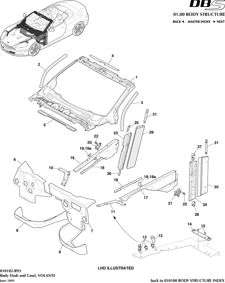 Body Structure - Body Dash and Cowl, Volante of Aston Martin Aston Martin GT DBS (2007-2012)