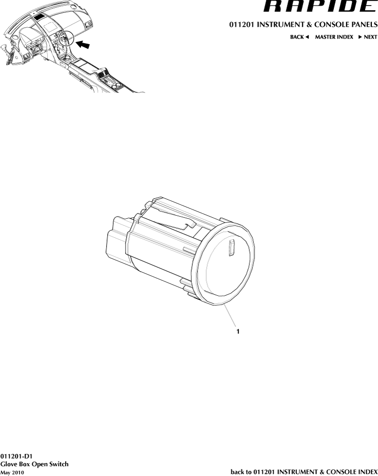Instrument and Console Panels - Glove Box Switch of Aston Martin Aston Martin GT RAPIDE (2010-2019)