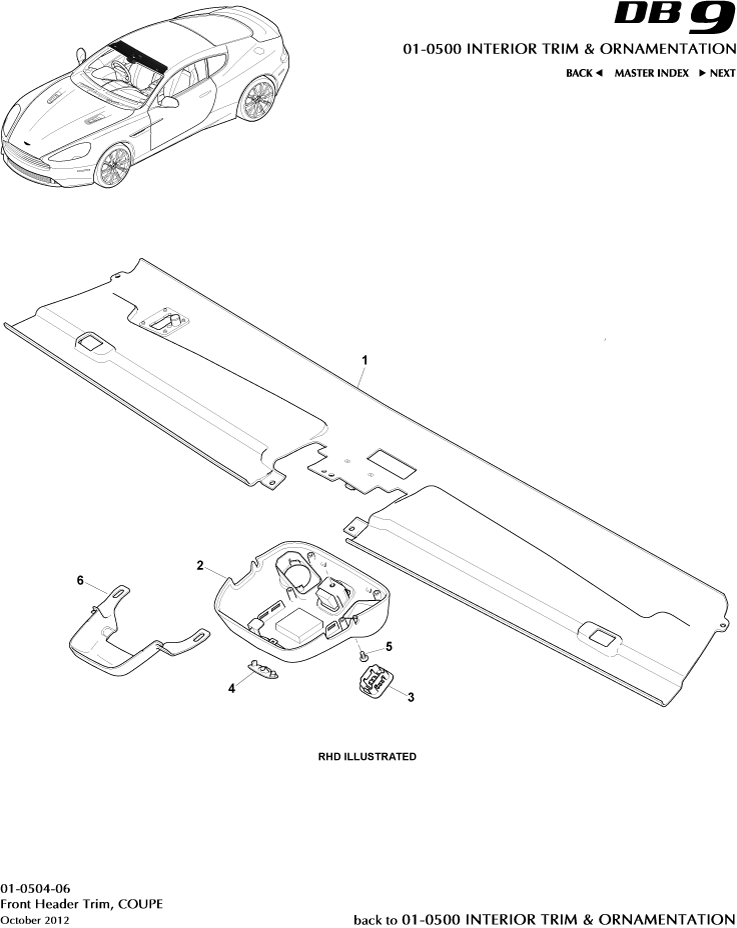 Interior Trim & Ornamentation - Front Header Trim, Coupe of Aston Martin Aston Martin GT DB9 (2004-2017)