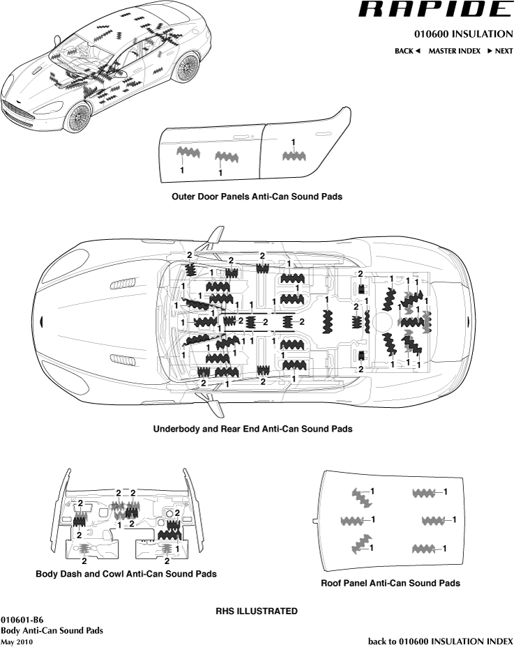 Sound & Heat Control - Anti-Can Sound Pads of Aston Martin Aston Martin GT RAPIDE (2010-2019)