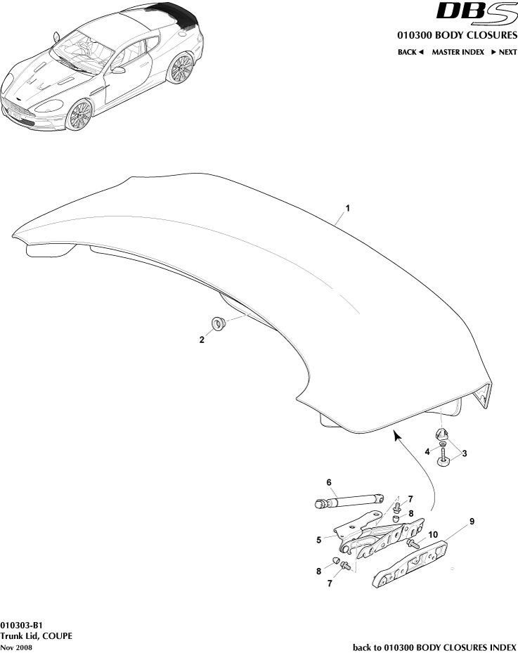 Body Closures - Trunk Lid, Coupe of Aston Martin Aston Martin GT DBS (2007-2012)
