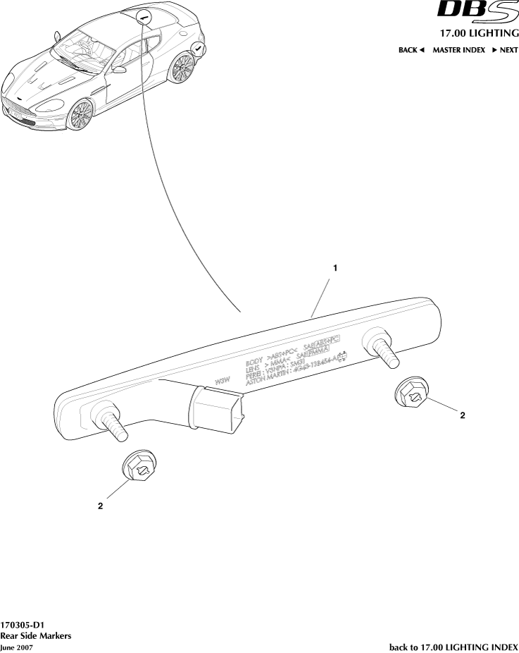 Rear Side Markers of Aston Martin Aston Martin GT DBS (2007-2012)
