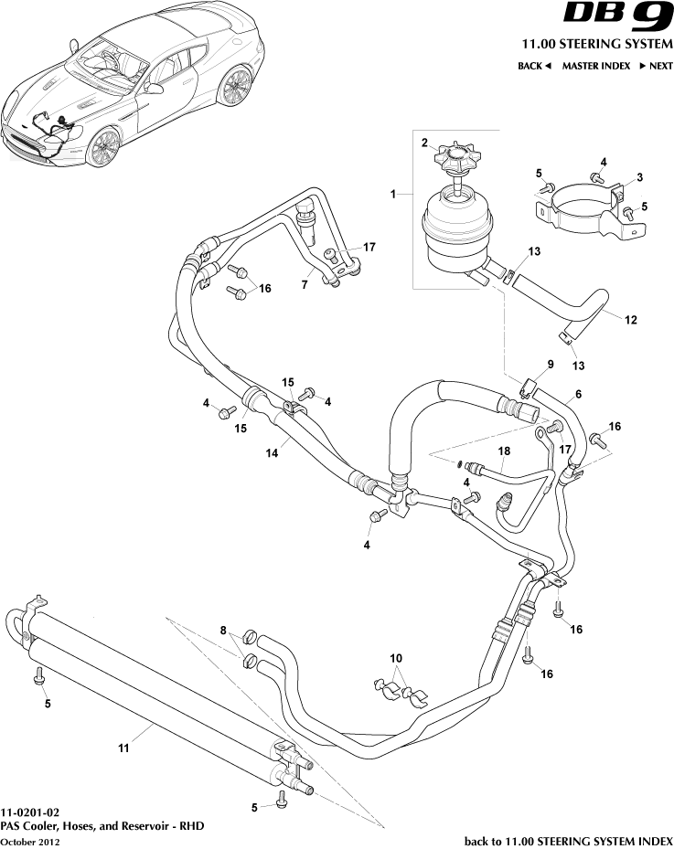 PAS Hoses, RHD of Aston Martin Aston Martin GT DB9 (2004-2017)