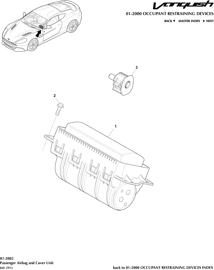 Occupant Restraining Devices - Airbag, Passenger of Aston Martin Aston Martin GT VANQUISH (2013-2018)