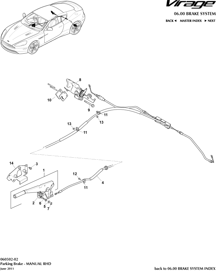 Parking Brake, RHD of Aston Martin Aston Martin GT VIRAGE (2012-2013)