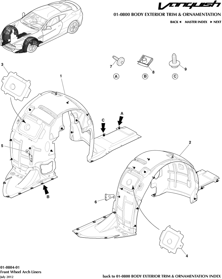Body Exterior Trim & Ornamentation - Front Wheel Arch Liners of Aston Martin Aston Martin GT VANQUISH (2013-2018)