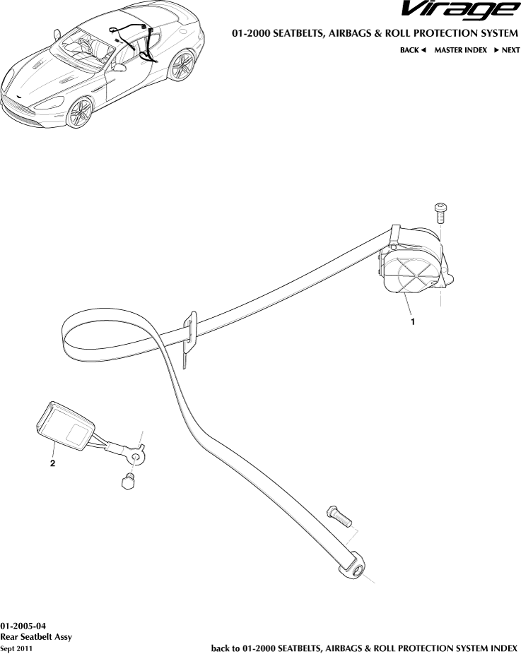 Occupant Restraining Devices - Rear Seat Belts of Aston Martin Aston Martin GT VIRAGE (2012-2013)