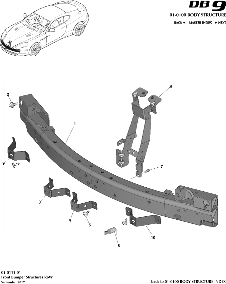 Body Structure - Front Bumper Structure, RoW of Aston Martin Aston Martin GT DB9 (2004-2017)