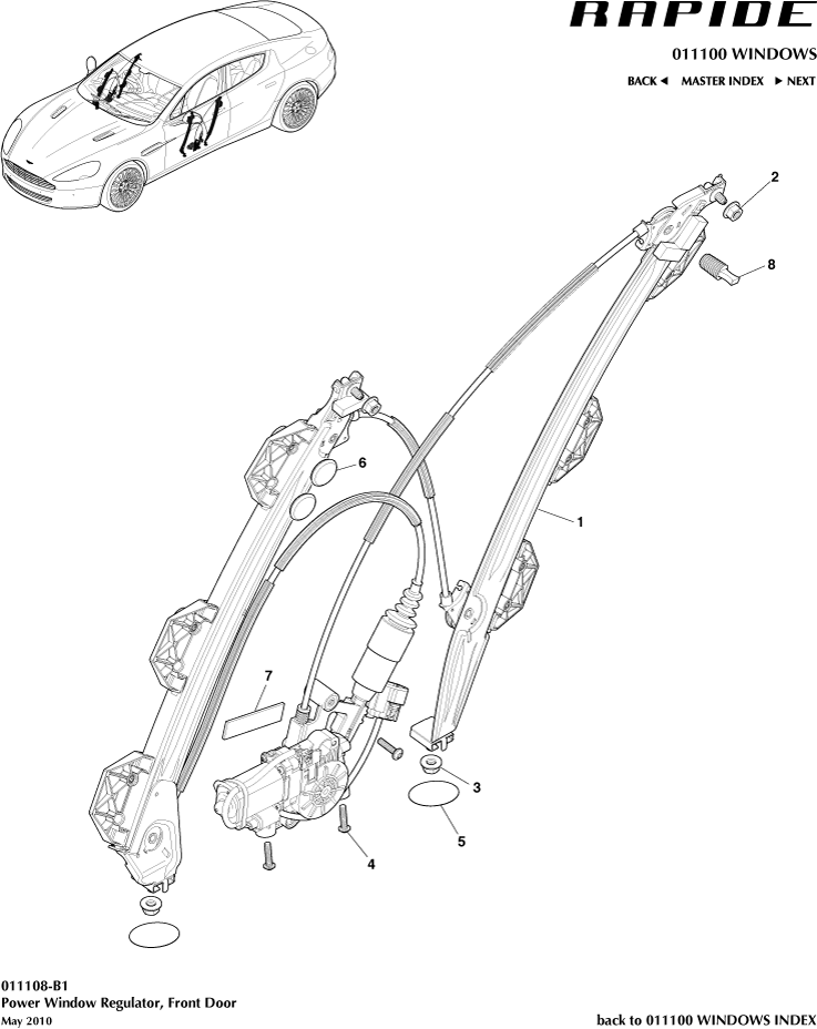 Glass Frames & Regulators - Front Window Regulator of Aston Martin Aston Martin GT RAPIDE (2010-2019)