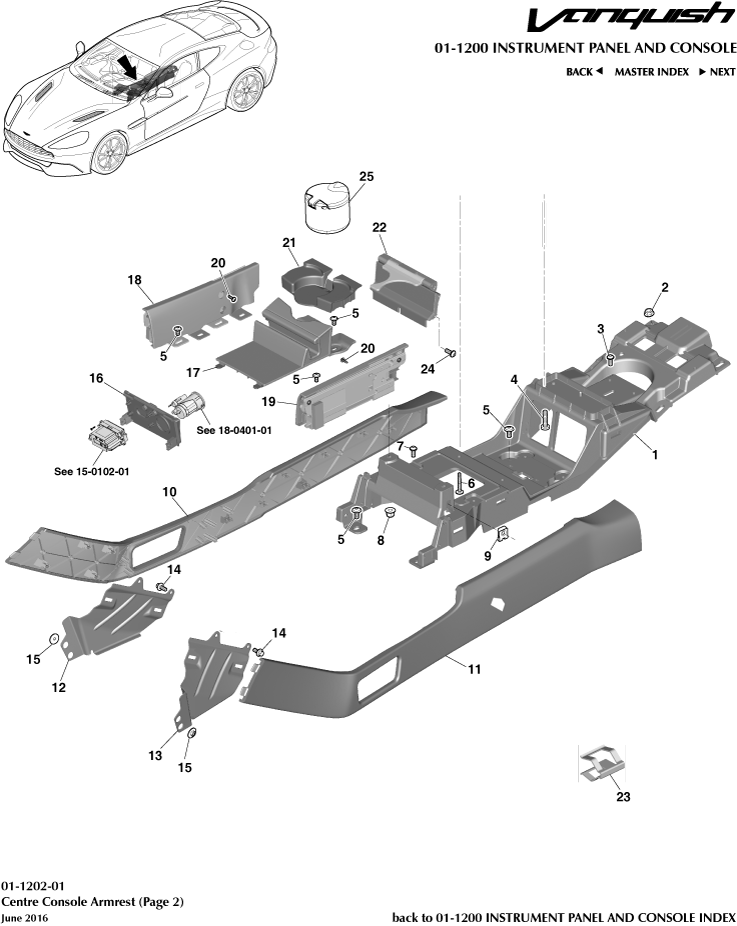 Instrument and Console Panels - Centre Console Armrest, page2 of Aston Martin Aston Martin GT VANQUISH (2013-2018)