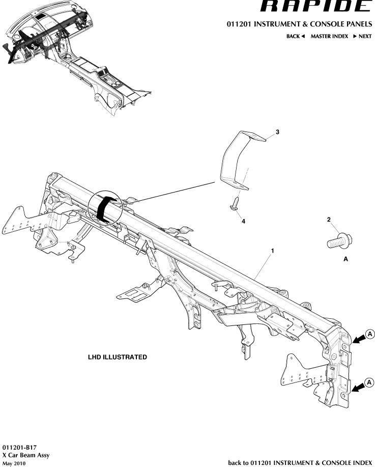 Instrument and Console Panels - IP Cross Beam of Aston Martin Aston Martin GT RAPIDE (2010-2019)