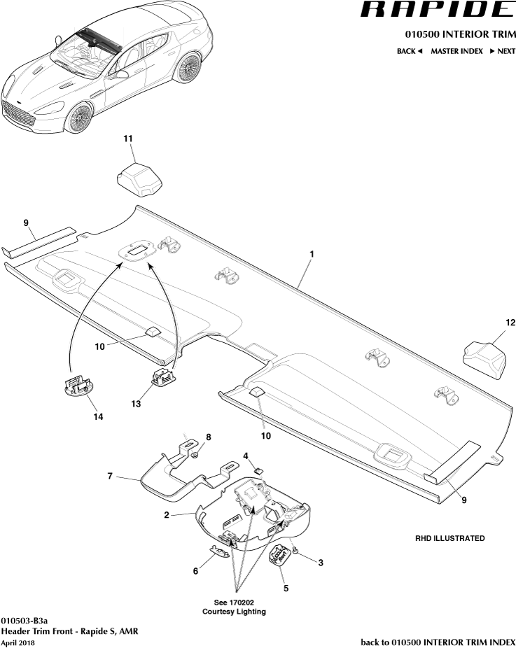 Interior Trim & Ornamentation - Front Header Trim, 'S' of Aston Martin Aston Martin GT RAPIDE (2010-2019)