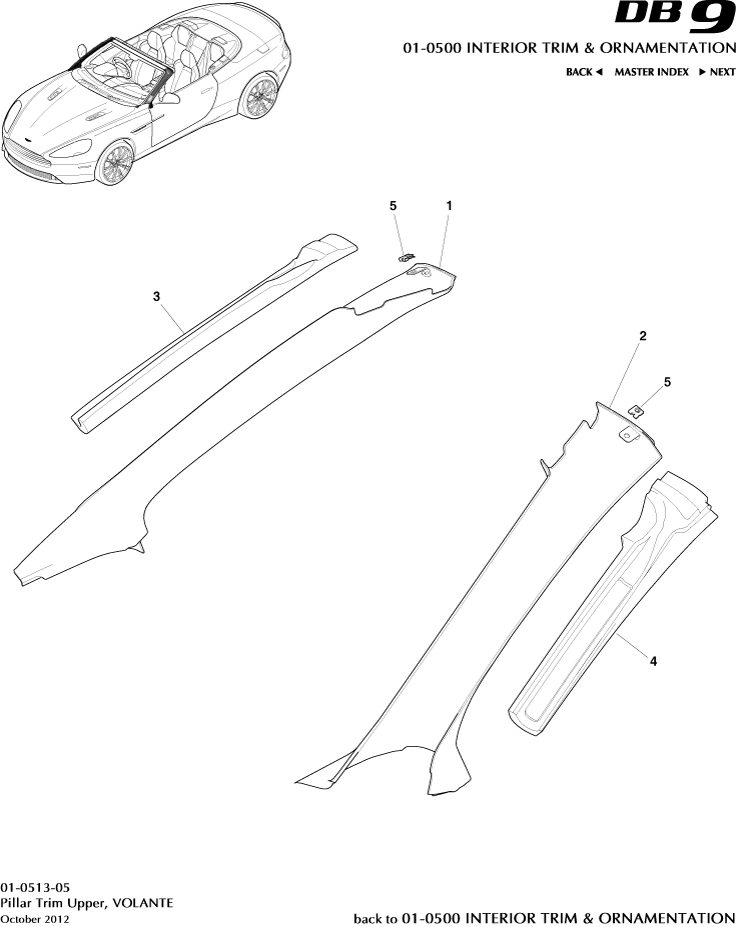 Interior Trim & Ornamentation - Pillar Trim, Upper, Volante of Aston Martin Aston Martin GT DB9 (2004-2017)