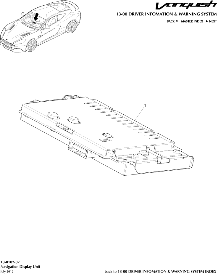 Sat Nav Display of Aston Martin Aston Martin GT VANQUISH (2013-2018)