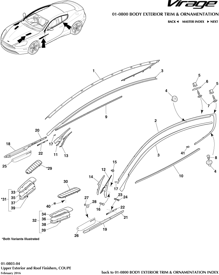 Body Exterior Trim & Ornamentation - Upper Exterior Finishers, Coupe of Aston Martin Aston Martin GT VIRAGE (2012-2013)