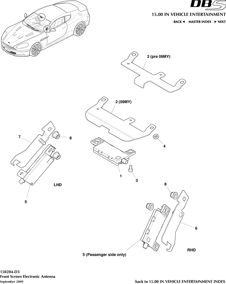 Electronic Antenna, Windscreen of Aston Martin Aston Martin GT DBS (2007-2012)