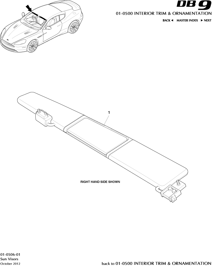 Interior Trim & Ornamentation - Sunvisors of Aston Martin Aston Martin GT DB9 (2004-2017)