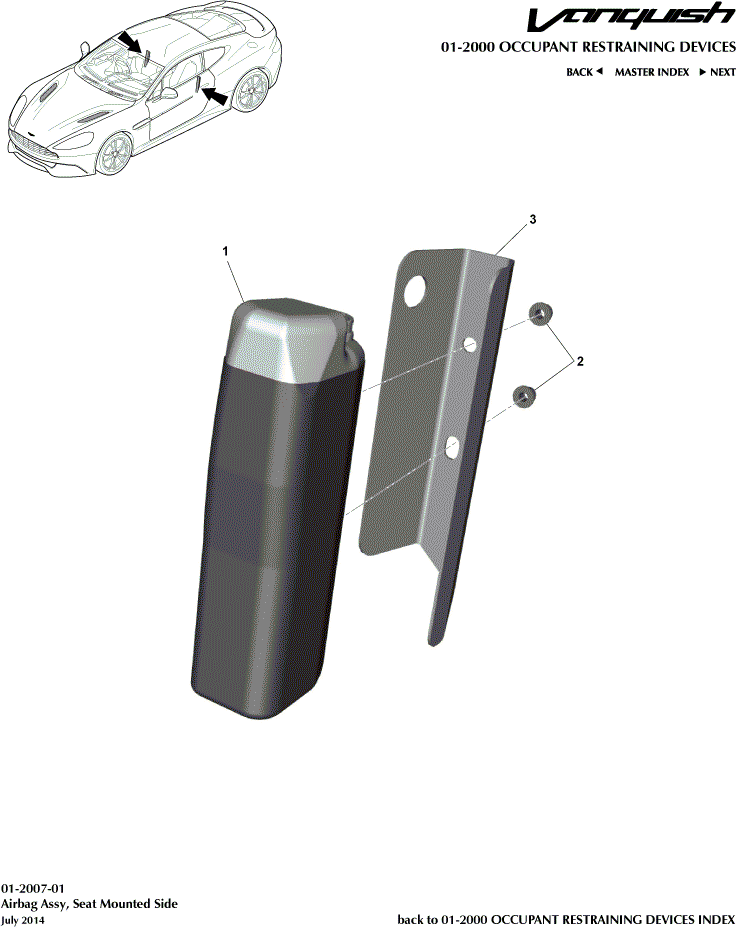 Occupant Restraining Devices - Front Seat Airbag of Aston Martin Aston Martin GT VANQUISH (2013-2018)