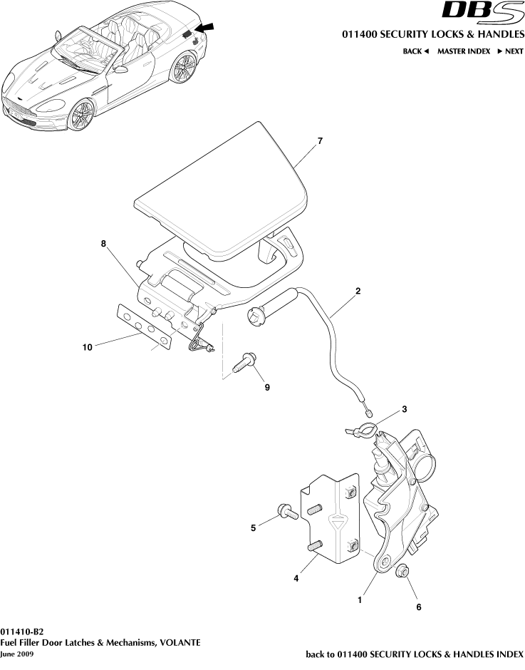 Security Locks and Handles - Fuel Filler Mechanism, Volante of Aston Martin Aston Martin GT DBS (2007-2012)
