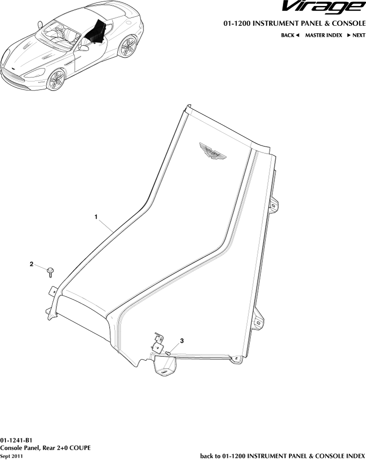 Instrument and Console Panels - Rear Console, Coupe 2+0 of Aston Martin Aston Martin GT VIRAGE (2012-2013)