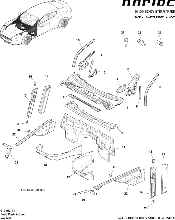 Body Structure - Body Dash & Cowl of Aston Martin Aston Martin GT RAPIDE (2010-2019)