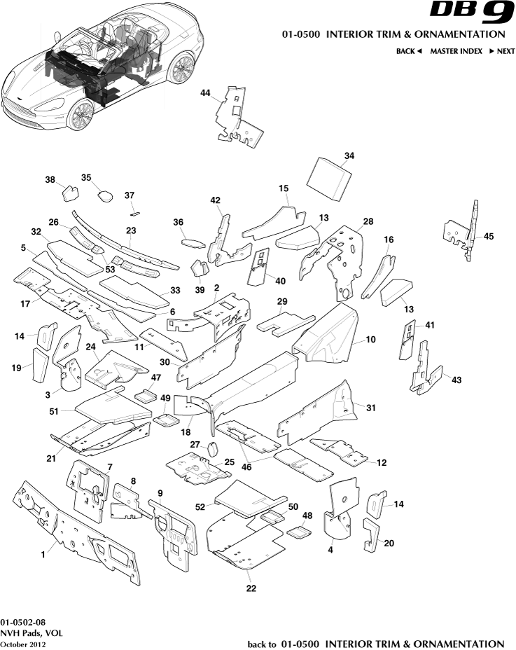 Interior Trim & Ornamentation - NVH Pads, Volante of Aston Martin Aston Martin GT DB9 (2004-2017)
