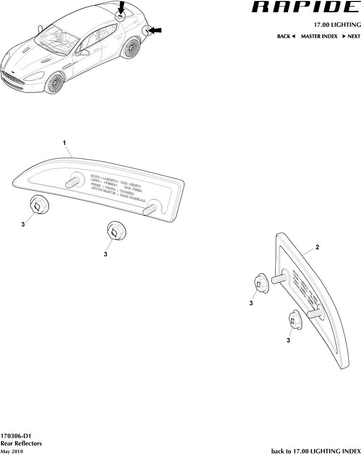 Rear Reflectors of Aston Martin Aston Martin GT RAPIDE (2010-2019)