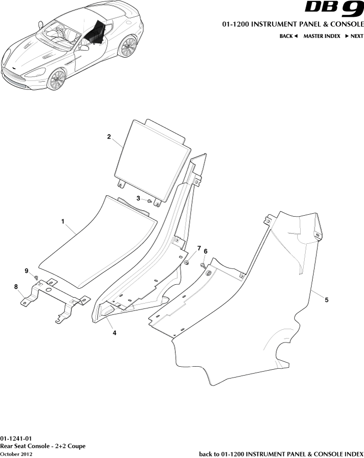 Instrument and Console Panels - Rear Console, Coupe 2+2 of Aston Martin Aston Martin GT DB9 (2004-2017)