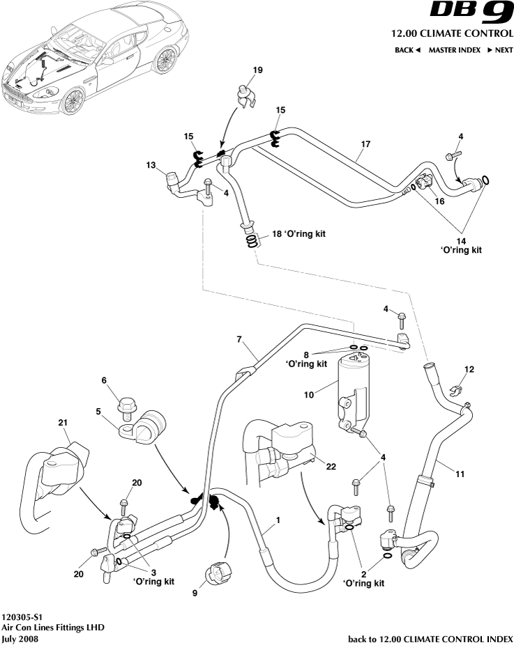 Air Con Line, LHD of Aston Martin Aston Martin GT DB9 (2004-2017)