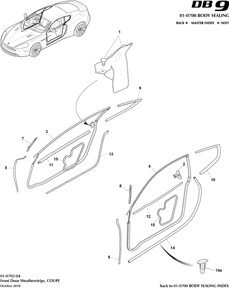 Body Sealing - Door Weatherstrips, Coupe of Aston Martin Aston Martin GT DB9 (2004-2017)